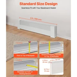 VEVOR Baseboard Heater Covers, Basic Series 3 ft Standard Electric Heating Unit Front Cover for Home Improvement, Heavy-duty Steel, Easy Installation for Bedroom Replacing Old Cover, White
