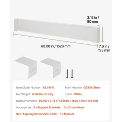 VEVOR Baseboard Heater Covers, Basic Series 5 ft Standard Electric Heating Unit Front Cover for Home Improvement, Heavy-duty Steel, Easy Installation for Bedroom Replacing Old Cover, White