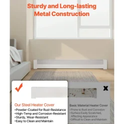VEVOR Baseboard Heater Covers, Basic Series 5 ft Standard Electric Heating Unit Front Cover for Home Improvement, Heavy-duty Steel, Easy Installation for Bedroom Replacing Old Cover, White