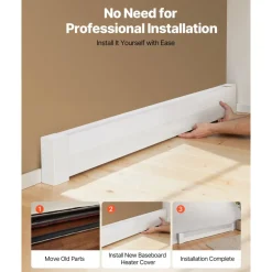 VEVOR Baseboard Heater Covers, Basic Series 5 ft Standard Electric Heating Unit Front Cover for Home Improvement, Heavy-duty Steel, Easy Installation for Bedroom Replacing Old Cover, White