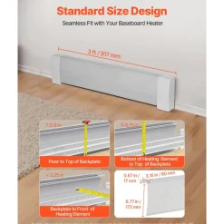 VEVOR Baseboard Heater Covers, Premium Series 3 ft Standard Electric Heating Unit Front Cover for Home Improvement, Heavy-duty Steel, Easy Installation for Bedroom Replacing Old Cover, White