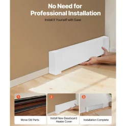 VEVOR Baseboard Heater Covers, Premium Series 3 ft Standard Electric Heating Unit Front Cover for Home Improvement, Heavy-duty Steel, Easy Installation for Bedroom Replacing Old Cover, White