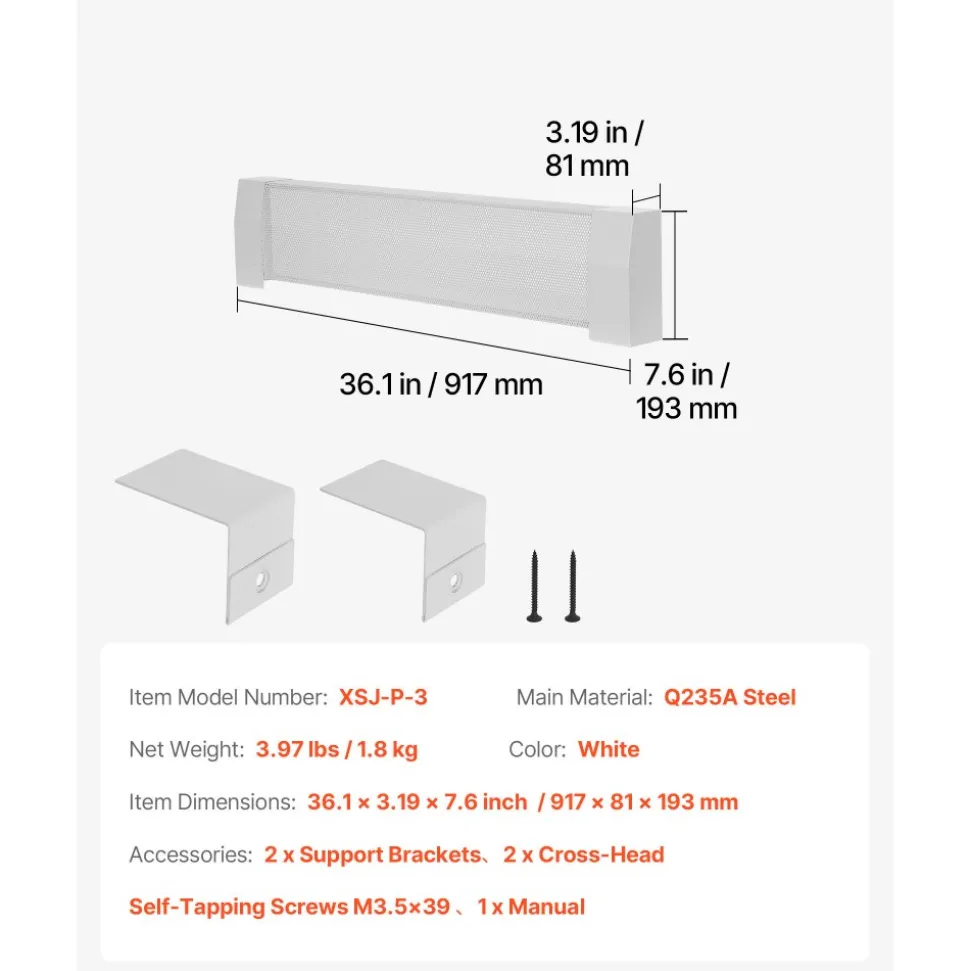 VEVOR Baseboard Heater Covers, Premium Series 3 ft Standard Electric Heating Unit Front Cover for Home Improvement, Heavy-duty Steel, Easy Installation for Bedroom Replacing Old Cover, White