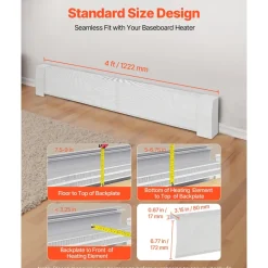 VEVOR Baseboard Heater Covers, Basic Series 6 ft Standard Electric Heating Unit Front Cover for Home Improvement, Heavy-duty Steel, Easy Installation for Bedroom Replacing Old Cover, White