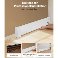 VEVOR Baseboard Heater Covers, Premium Series 4 ft Standard Electric Heating Unit Front Cover for Home Improvement, Heavy-duty Steel, Easy Installation for Bedroom Replacing Old Cover, White