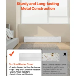 VEVOR Baseboard Heater Covers, Premium Series 4 ft Standard Electric Heating Unit Front Cover for Home Improvement, Heavy-duty Steel, Easy Installation for Bedroom Replacing Old Cover, White