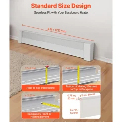 VEVOR Baseboard Heater Covers, Basic Series 4 ft Standard Electric Heating Unit Front Cover for Home Improvement, Heavy-duty Steel, Easy Installation for Bedroom Replacing Old Cover, White