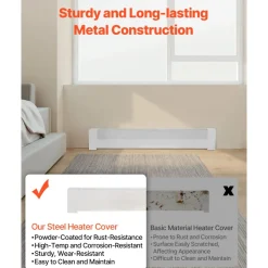 VEVOR Baseboard Heater Covers, Basic Series 4 ft Standard Electric Heating Unit Front Cover for Home Improvement, Heavy-duty Steel, Easy Installation for Bedroom Replacing Old Cover, White