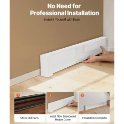 VEVOR Baseboard Heater Covers, Basic Series 4 ft Standard Electric Heating Unit Front Cover for Home Improvement, Heavy-duty Steel, Easy Installation for Bedroom Replacing Old Cover, White