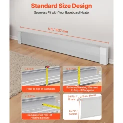VEVOR Baseboard Heater Covers, Premium Series 5 ft Standard Electric Heating Unit Front Cover for Home Improvement, Heavy-duty Steel, Easy Installation for Bedroom Replacing Old Cover, White