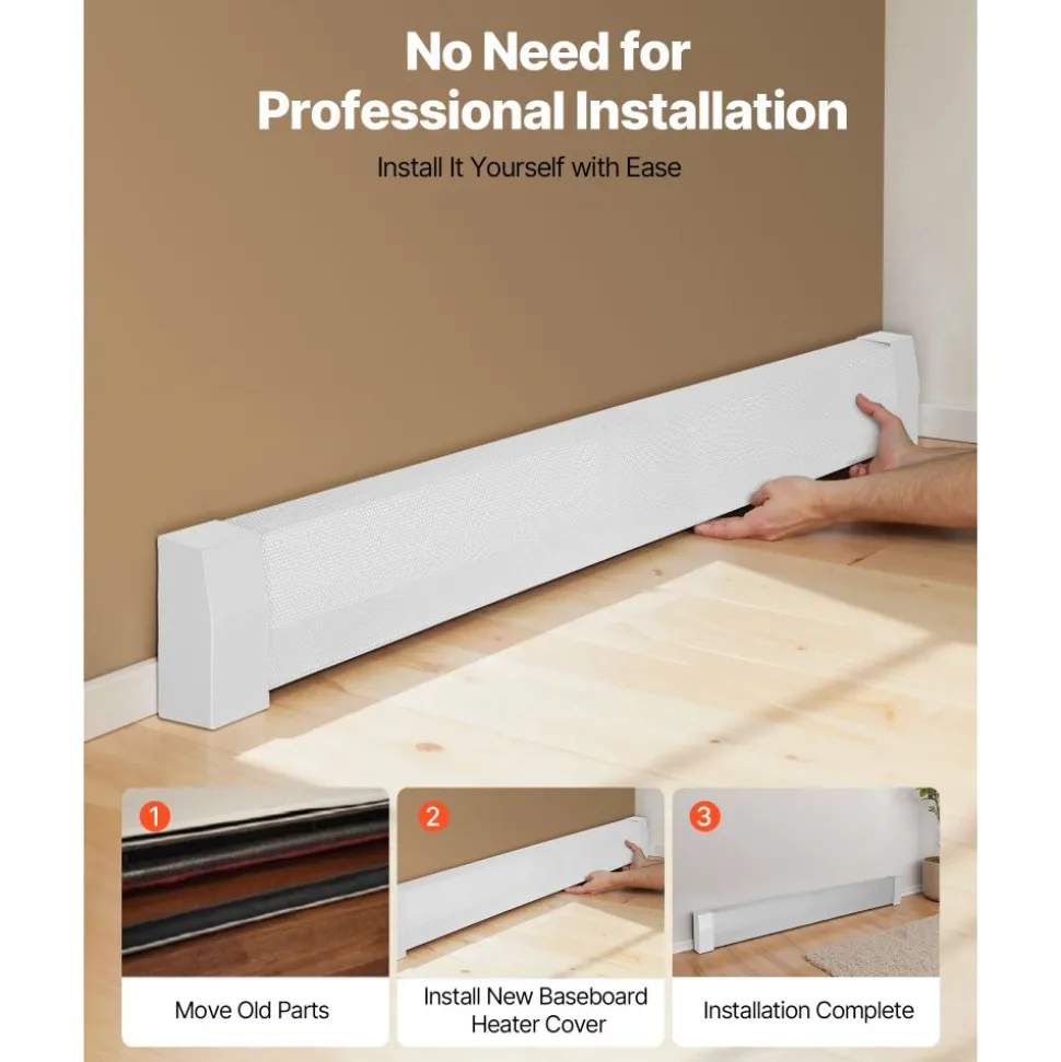 VEVOR Baseboard Heater Covers, Premium Series 5 ft Standard Electric Heating Unit Front Cover for Home Improvement, Heavy-duty Steel, Easy Installation for Bedroom Replacing Old Cover, White