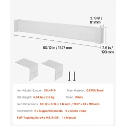 VEVOR Baseboard Heater Covers, Premium Series 5 ft Standard Electric Heating Unit Front Cover for Home Improvement, Heavy-duty Steel, Easy Installation for Bedroom Replacing Old Cover, White