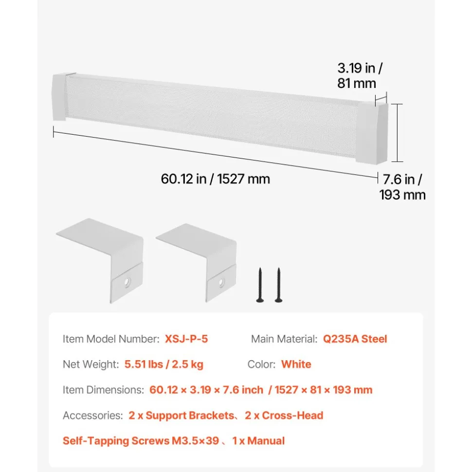 VEVOR Baseboard Heater Covers, Premium Series 5 ft Standard Electric Heating Unit Front Cover for Home Improvement, Heavy-duty Steel, Easy Installation for Bedroom Replacing Old Cover, White