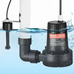 VEVOR Basement Emergency Back-Up Sump Pump, 2000GPH 0.17 HP Backup Sump Pump System, with 15V Adapter, Float Switch, 24-Hour-a-Day Monitoring Controller, Alerts, and Charger, Black