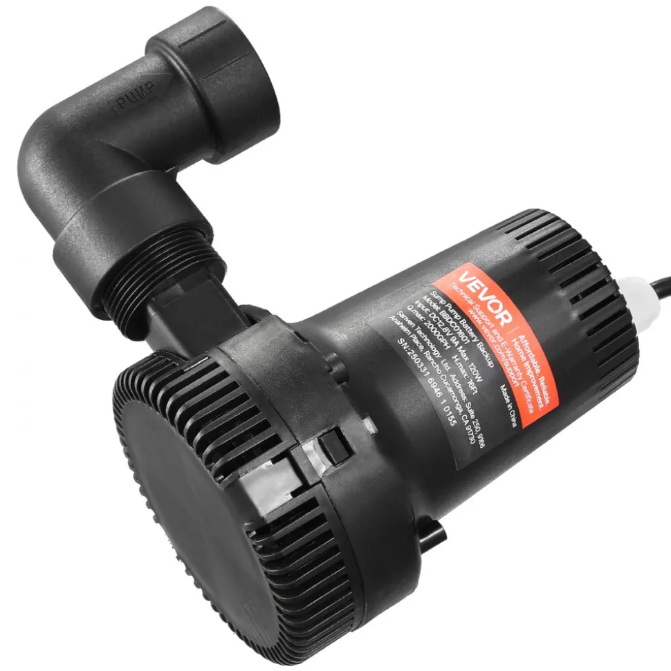 VEVOR Basement Emergency Back-Up Sump Pump, 2000GPH 0.17 HP Backup Sump Pump System, with 15V Adapter, Float Switch, 24-Hour-a-Day Monitoring Controller, Alerts, and Charger, Black