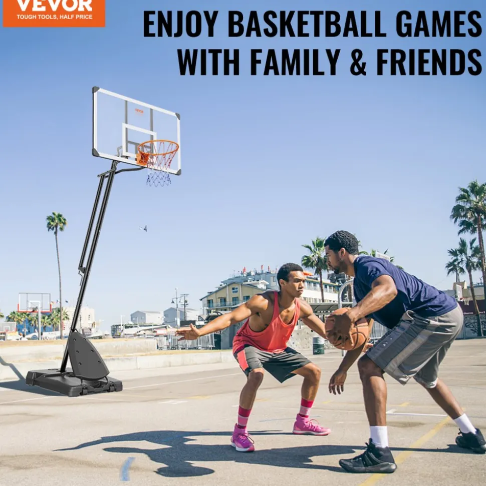VEVOR Basketball Hoop, 7.6-10 ft Adjustable Height Portable Backboard System, 54 inch Basketball Hoop & Goal, Kids & Adults Basketball Set with Wheels, Stand, and Fillable Base, for Outdoor/Indoor