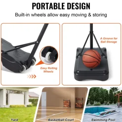 VEVOR Basketball Hoop, 5-7 ft Adjustable Height Portable Backboard System, 32 inch Basketball Hoop & Goal, Kids & Adults Basketball Set with Wheels, Stand, and Fillable Base, for Outdoor/Indoor