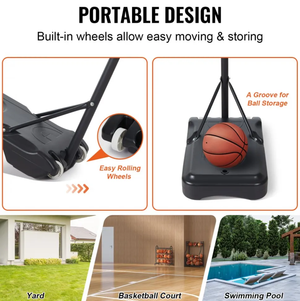 VEVOR Basketball Hoop, 5-7 ft Adjustable Height Portable Backboard System, 32 inch Basketball Hoop & Goal, Kids & Adults Basketball Set with Wheels, Stand, and Fillable Base, for Outdoor/Indoor