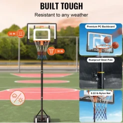 VEVOR Basketball Hoop, 5-7 ft Adjustable Height Portable Backboard System, 32 inch Basketball Hoop & Goal, Kids & Adults Basketball Set with Wheels, Stand, and Fillable Base, for Outdoor/Indoor