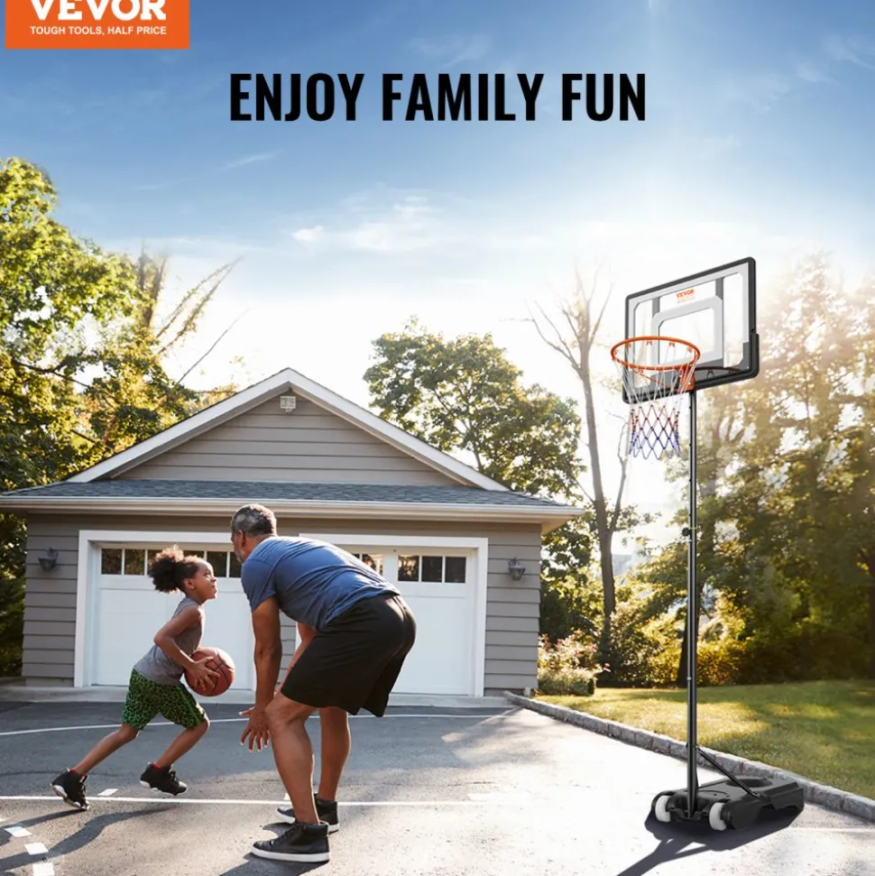 VEVOR Basketball Hoop, 5-7 ft Adjustable Height Portable Backboard System, 32 inch Basketball Hoop & Goal, Kids & Adults Basketball Set with Wheels, Stand, and Fillable Base, for Outdoor/Indoor