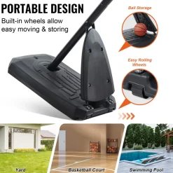 VEVOR Basketball Hoop, 7.6-10 ft Adjustable Height Portable Backboard System, 50 inch Basketball Hoop & Goal, Kids & Adults Basketball Set with Wheels, Stand, and Fillable Base, for Outdoor/Indoor