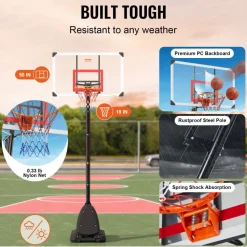 VEVOR Basketball Hoop, 7.6-10 ft Adjustable Height Portable Backboard System, 50 inch Basketball Hoop & Goal, Kids & Adults Basketball Set with Wheels, Stand, and Fillable Base, for Outdoor/Indoor