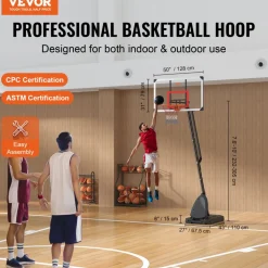 VEVOR Basketball Hoop, 7.6-10 ft Adjustable Height Portable Backboard System, 50 inch Basketball Hoop & Goal, Kids & Adults Basketball Set with Wheels, Stand, and Fillable Base, for Outdoor/Indoor