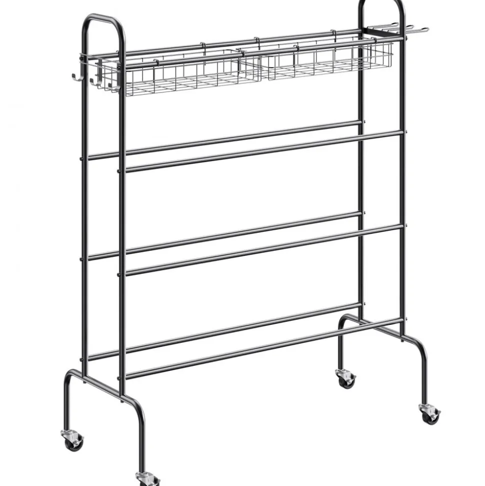 VEVOR Basketball Rack, 4-Layers Rolling Basketball Shooting Training Stand, Sports Equipment Storage Organizer with Wheels, Hooks and Baskets, Garage Ball Storage Holder for Football Soccer Volleyball