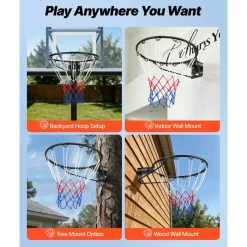 VEVOR Basketball Rim, Wall Door Mounted Basketball Hoop, Heavy Duty Q235 Basketball Flex Rim Goal Replacement with Net and Double Spring, Standard 18" Indoor Outdoor Hanging Hoop for Kids Adults