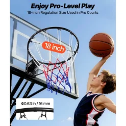 VEVOR Basketball Rim, Wall Door Mounted Basketball Hoop, Heavy Duty Q235 Basketball Flex Rim Goal Replacement with Net and Double Spring, Standard 18