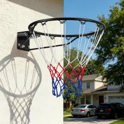 VEVOR Basketball Rim, Wall Door Mounted Basketball Hoop, Heavy Duty Q235 Basketball Flex Rim Goal Replacement with Net and Double Spring, Standard 18