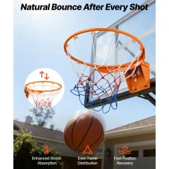 VEVOR Basketball Rim, Wall Door Mounted Basketball Hoop, Heavy Duty Q235 Basketball Flex Rim Goal Replacement with Net, Standard 18