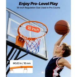VEVOR Basketball Rim, Wall Door Mounted Basketball Hoop, Heavy Duty Q235 Basketball Flex Rim Goal Replacement with Net, Standard 18