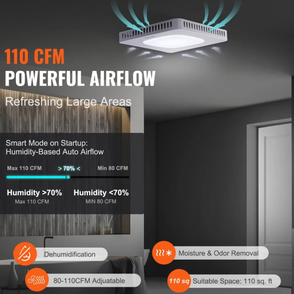 VEVOR Bathroom Exhaust Fan, 80 CFM Bathroom Vent, Low-Noise, Premium Motor Ceiling Fan, Standard 4-inch Duct Interface for Laundry Room, Storage Room, Home Ventilation, White