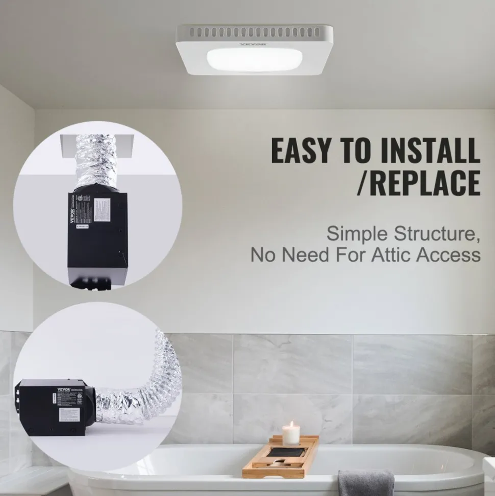 VEVOR Bathroom Exhaust Fan, 80 CFM Bathroom Vent, Low-Noise, Premium Motor Ceiling Fan, Standard 4-inch Duct Interface for Laundry Room, Storage Room, Home Ventilation, White