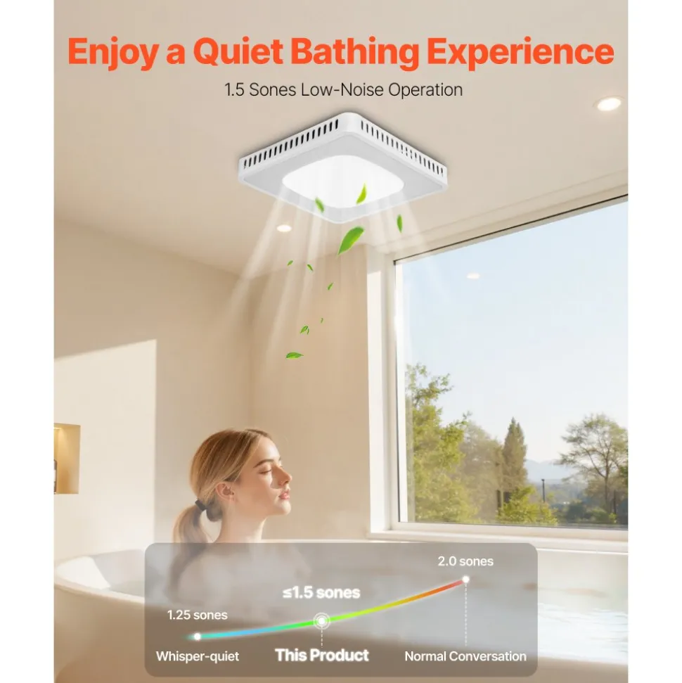 VEVOR Bathroom Exhaust Fan, 110 CFM Bathroom Vent, 1.5 Sones Low-Noise, Premium Motor Ceiling Fan, Standard 4-inch Duct Interface for Laundry Room, Storage Room, Home Ventilation, White