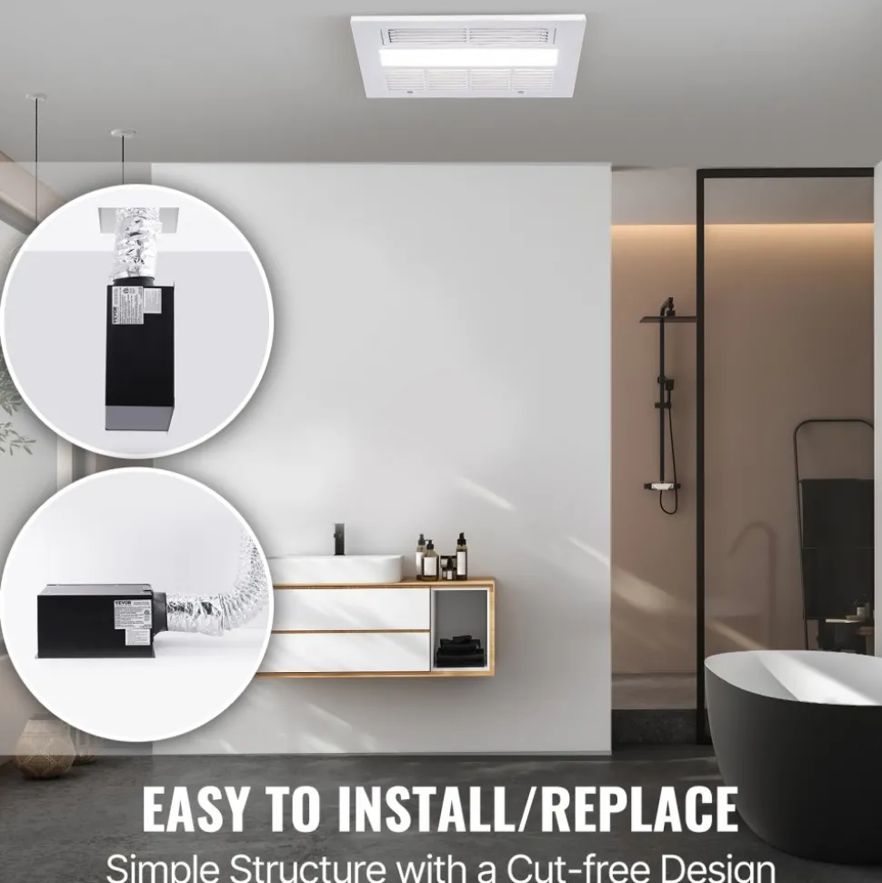 VEVOR Bathroom Exhaust Fan, 1500W Heating, 110 CFM High-Efficiency Ventilation, 1.5sones Low Noise Operation, Energy-Saving Bathroom Ceiling Fan, For Various Ceilings