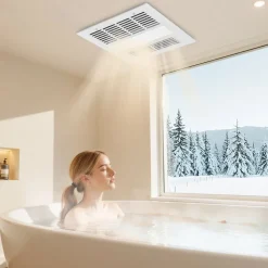 VEVOR Bathroom Exhaust Fan with Light and Heater, 80-90-110 CFM 1500W Bathroom Vent, 1.5 Sones Low-Noise, Premium DC Motor Ceiling Fan for Laundry Room, Storage Room, Home Ventilation, White