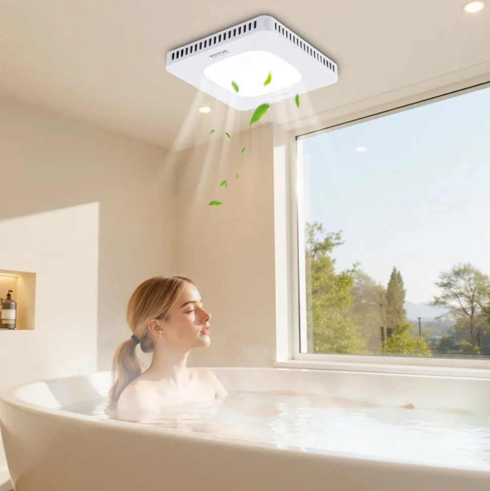 VEVOR Bathroom Exhaust Fan with LED Light, 130 CFM Bathroom Vent Three Gear Color Temp, 1.5 Sones Low-Noise, Premium AC Motor Ceiling Fan for Laundry Room, Storage Room, Home Ventilation, White