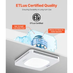 VEVOR Bathroom Exhaust Fan with LED Light, 130 CFM Bathroom Vent Three Gear Color Temp, 1.5 Sones Low-Noise, Premium AC Motor Ceiling Fan for Laundry Room, Storage Room, Home Ventilation, White