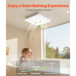 VEVOR Bathroom Exhaust Fan with LED Light, 80 CFM 4000K Bathroom Vent, 1.5 Sones Low-Noise, Premium Motor Ceiling Fan for Laundry Room, Storage Room, Home Ventilation, White