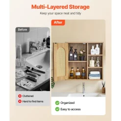 VEVOR Bathroom Wall Cabinet, Door and Adjustable Shelf with 5 Height Levels, Over the Toilet Storage Medicine Cabinet Wall Mounted, Hanging Organizer with Shelves for Laundry Room Kitchen Restroom