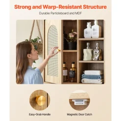 VEVOR Bathroom Wall Cabinet, Door and Adjustable Shelf with 5 Height Levels, Over the Toilet Storage Medicine Cabinet Wall Mounted, Hanging Organizer with Shelves for Laundry Room Kitchen Restroom