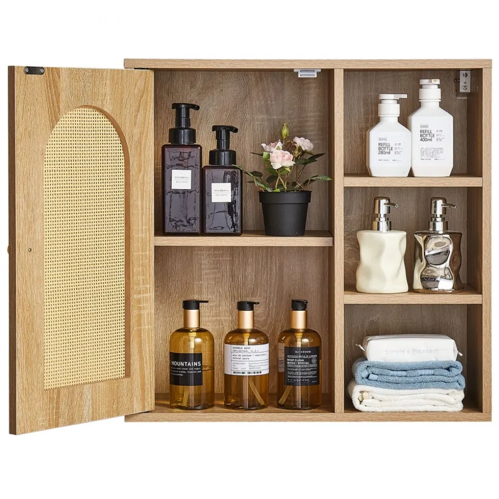 VEVOR Bathroom Wall Cabinet, Door and Adjustable Shelf with 5 Height Levels, Over the Toilet Storage Medicine Cabinet Wall Mounted, Hanging Organizer with Shelves for Laundry Room Kitchen Restroom