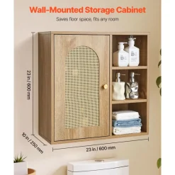 VEVOR Bathroom Wall Cabinet, Door and Adjustable Shelf with 5 Height Levels, Over the Toilet Storage Medicine Cabinet Wall Mounted, Hanging Organizer with Shelves for Laundry Room Kitchen Restroom