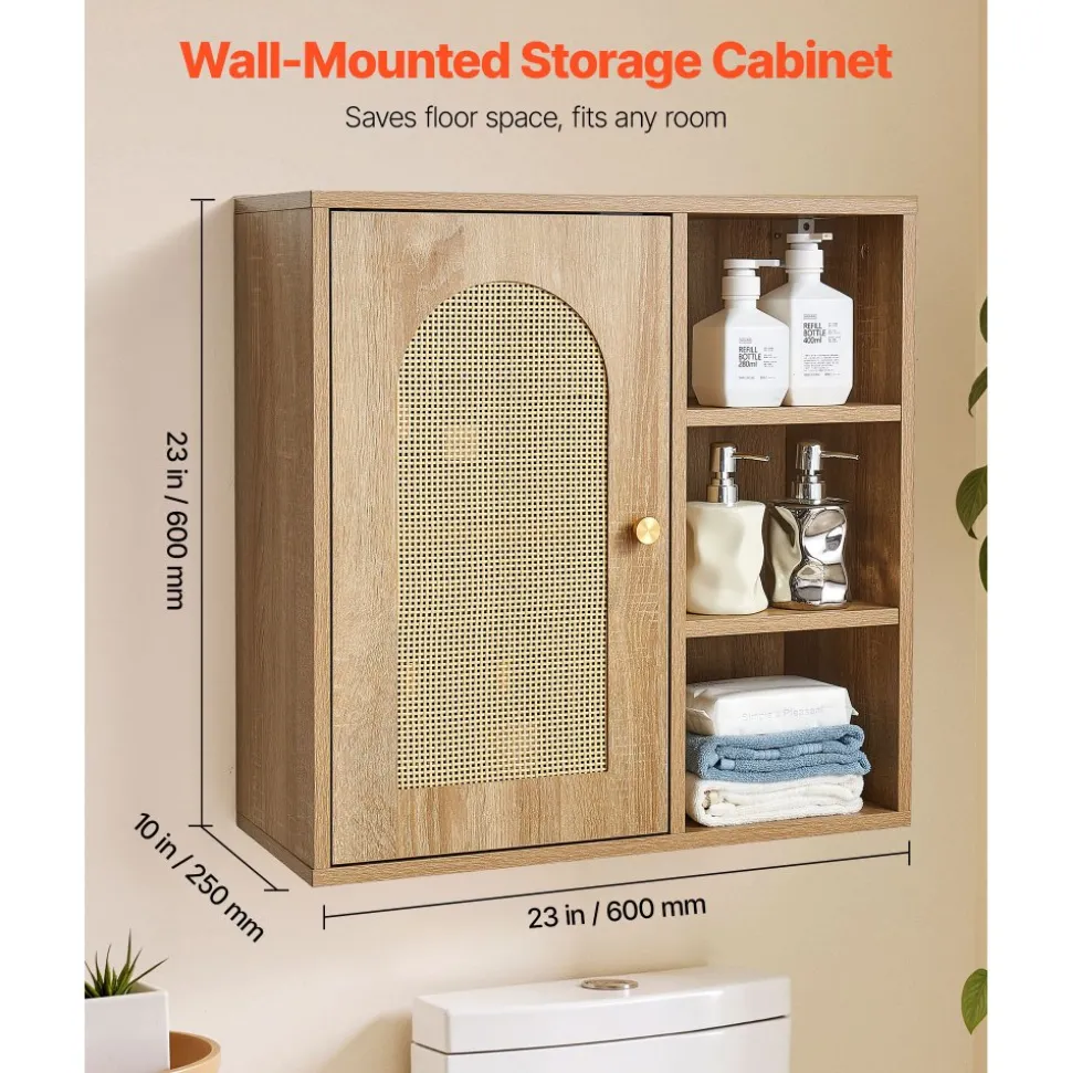 VEVOR Bathroom Wall Cabinet, Door and Adjustable Shelf with 5 Height Levels, Over the Toilet Storage Medicine Cabinet Wall Mounted, Hanging Organizer with Shelves for Laundry Room Kitchen Restroom