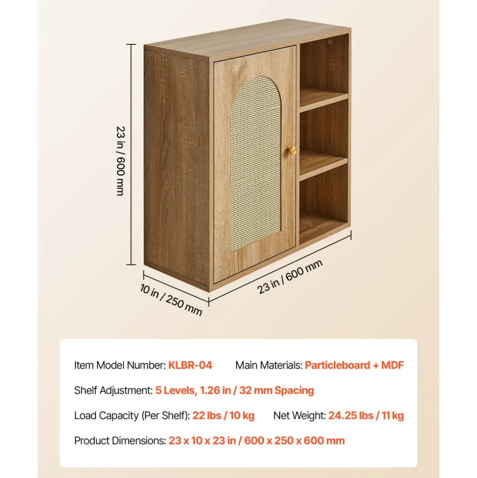 VEVOR Bathroom Wall Cabinet, Door and Adjustable Shelf with 5 Height Levels, Over the Toilet Storage Medicine Cabinet Wall Mounted, Hanging Organizer with Shelves for Laundry Room Kitchen Restroom