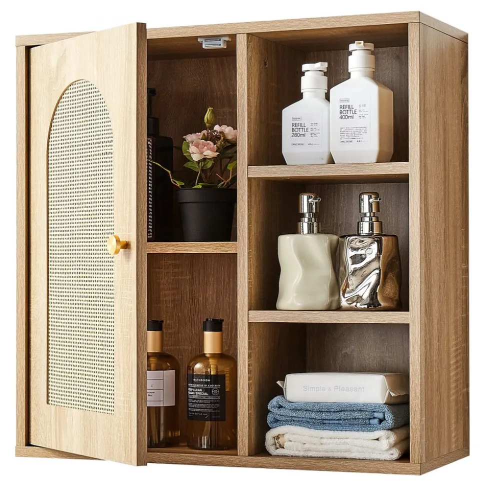 VEVOR Bathroom Wall Cabinet, Door and Adjustable Shelf with 5 Height Levels, Over the Toilet Storage Medicine Cabinet Wall Mounted, Hanging Organizer with Shelves for Laundry Room Kitchen Restroom