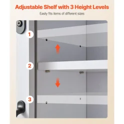 VEVOR Bathroom Wall Cabinet, 2 Doors and Adjustable Shelf, Over the Toilet Storage Medicine Cabinet Wall Mounted, Hanging Organizer with Open Partition/Towel Bar/Hooks for Laundry Room Kitchen, White