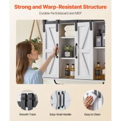 VEVOR Bathroom Wall Cabinet, 2 Doors and Adjustable Shelf, Over the Toilet Storage Medicine Cabinet Wall Mounted, Hanging Organizer with Open Partition/Towel Bar/Hooks for Laundry Room Kitchen, White